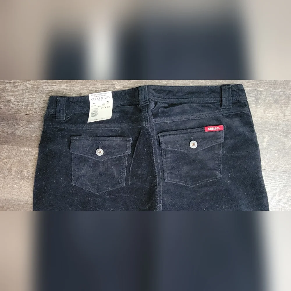 Y2K Vintg Guess‎ Flared Corduroy Pants Womens 34 Black Stretchy Low-Mid Rise NWT - Picture 4 of 12